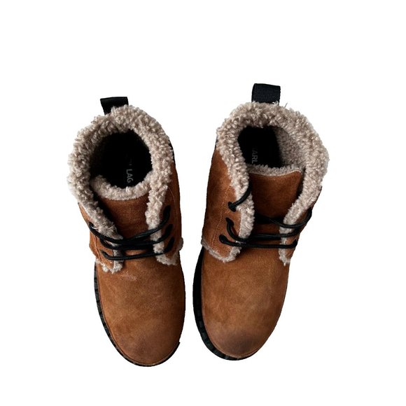 Karl Lagerfeld Paris Faux Shearling-Lined Suede Chukka Boots Cognac ( 12 ) - Picture 6 of 8